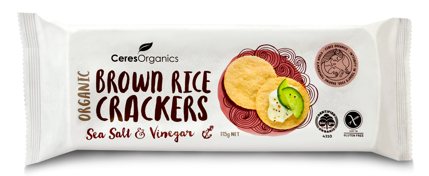 Ceres Organic Brown Rice Crackers Salt & Vinegar 115g