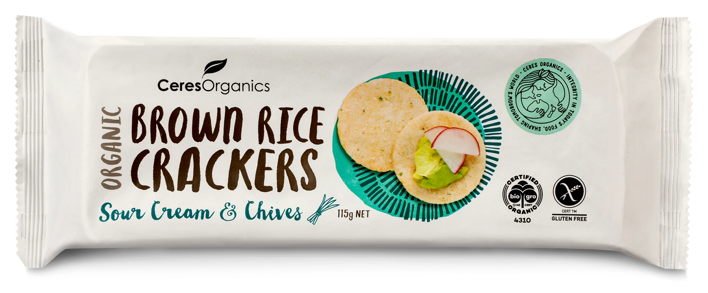 Ceres Organic Brown Rice Crackers Sour Cream & Chives 115g