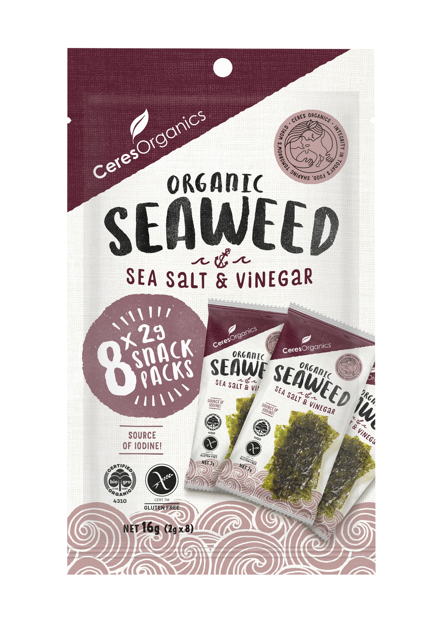 Ceres Organic Roasted Seaweed Multipack Salt & Vinegar Snack 8x2g