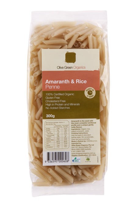 Olive Green Organics Gluten Free Amaranth Rice Penne 300g