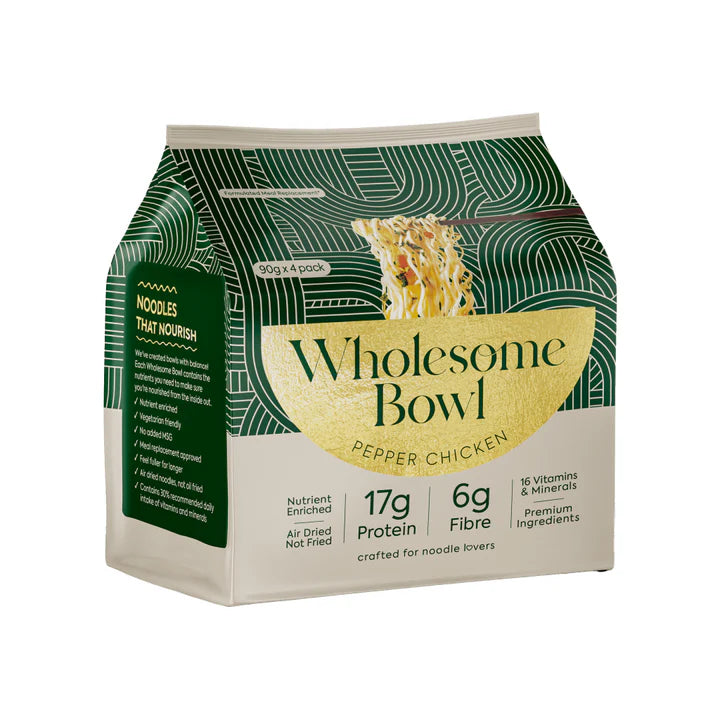 Wholesome Bowl Instant Noodles Pepper Chicken 4 Pack 360g