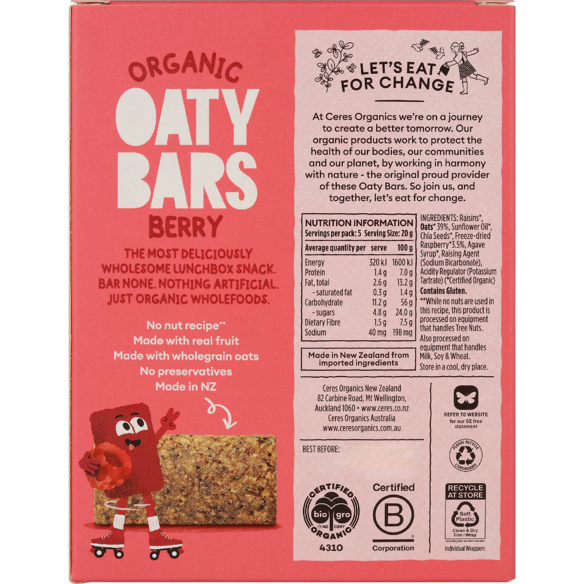 Ceres Organic Oaty Bars Berry 100g (5 x 20g)