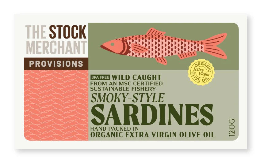 The Stock Merchant Smoky Sardines in Organic Extra Virgin Olive Oil 120g