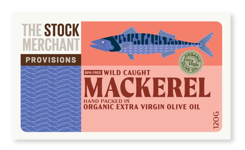 The Stock Merchant Wild Mackerel in Organic Extra Virgin Olive Oil 120g