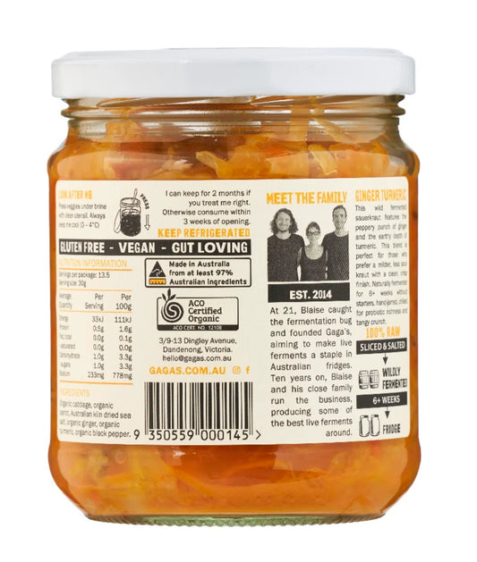 Gaga's Organic Powerkraut Ginger & Turmeric Sauerkraut 420g