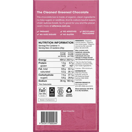 Alter Eco 70% Cacao Seasalt Organic Chocolate 75g