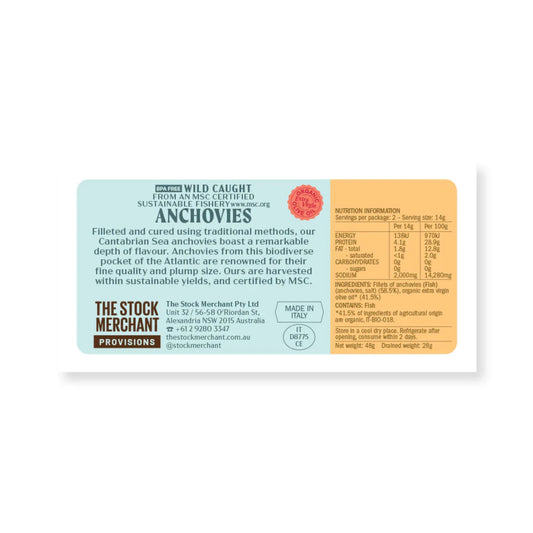 The Stock Merchant Wild Caught Anchovies in Organic Extra Virgin Olive Oil 48g