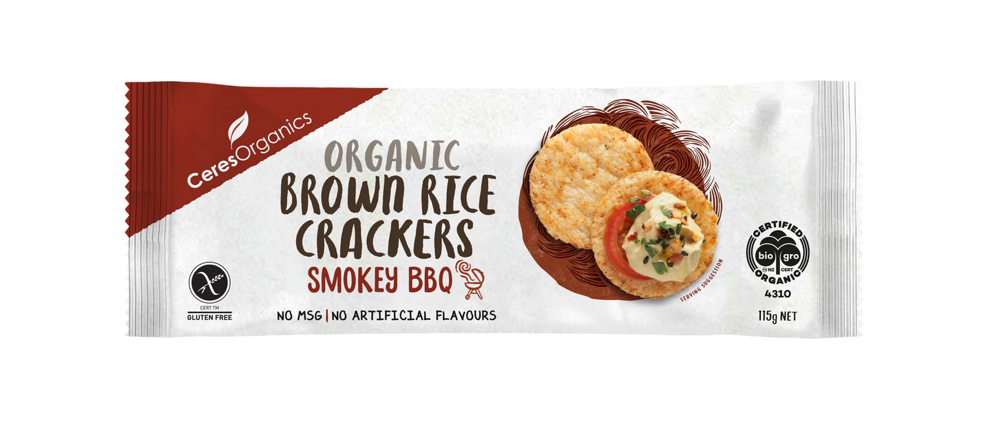 Ceres Organic Brown Rice Crackers Smokey BBQ 115g