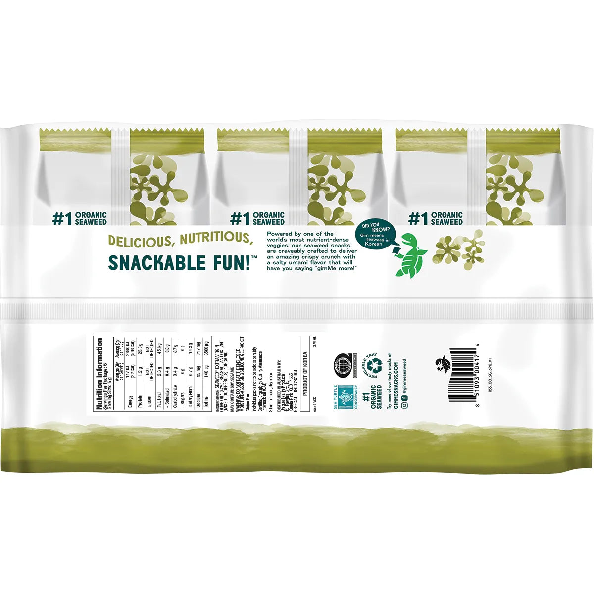 GIMME Roasted Seaweed Snacks Extra Virgin Olive Oil 6x5g