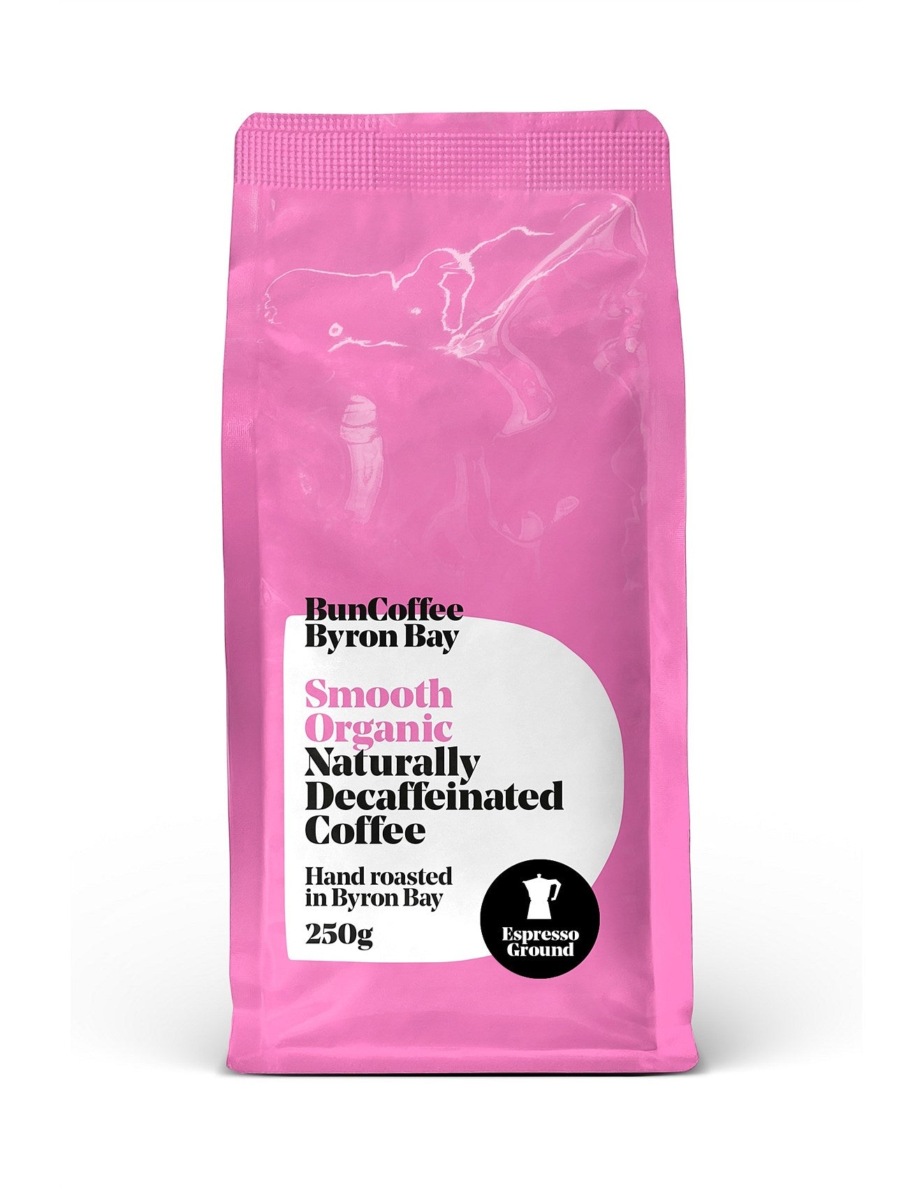 Bun Coffee Byron Bay Organic Decaffeinated Espresso Ground Coffee 250g