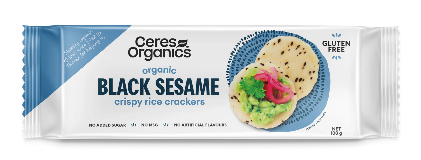 Ceres Organic Crispy Rice Crackers Black Sesame 100g