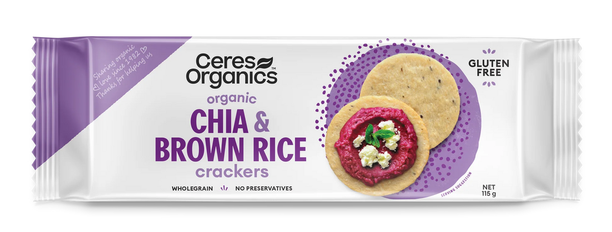 Ceres Organic Brown Rice Crackers Chia 115g