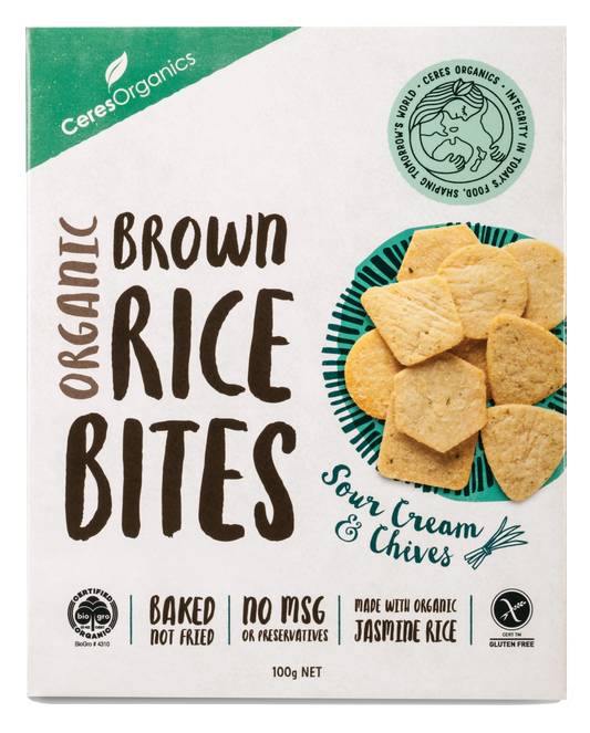 Ceres Organic Brown Rice Bites Sour Cream & Chives 100g