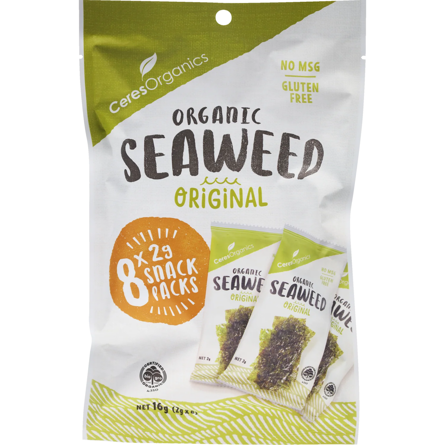 Ceres Organic Roasted Seaweed Multipack Nori Snack Original 8x2g