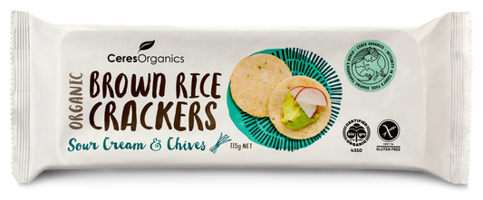 Ceres Organic Brown Rice Crackers Sour Cream & Chives 115g