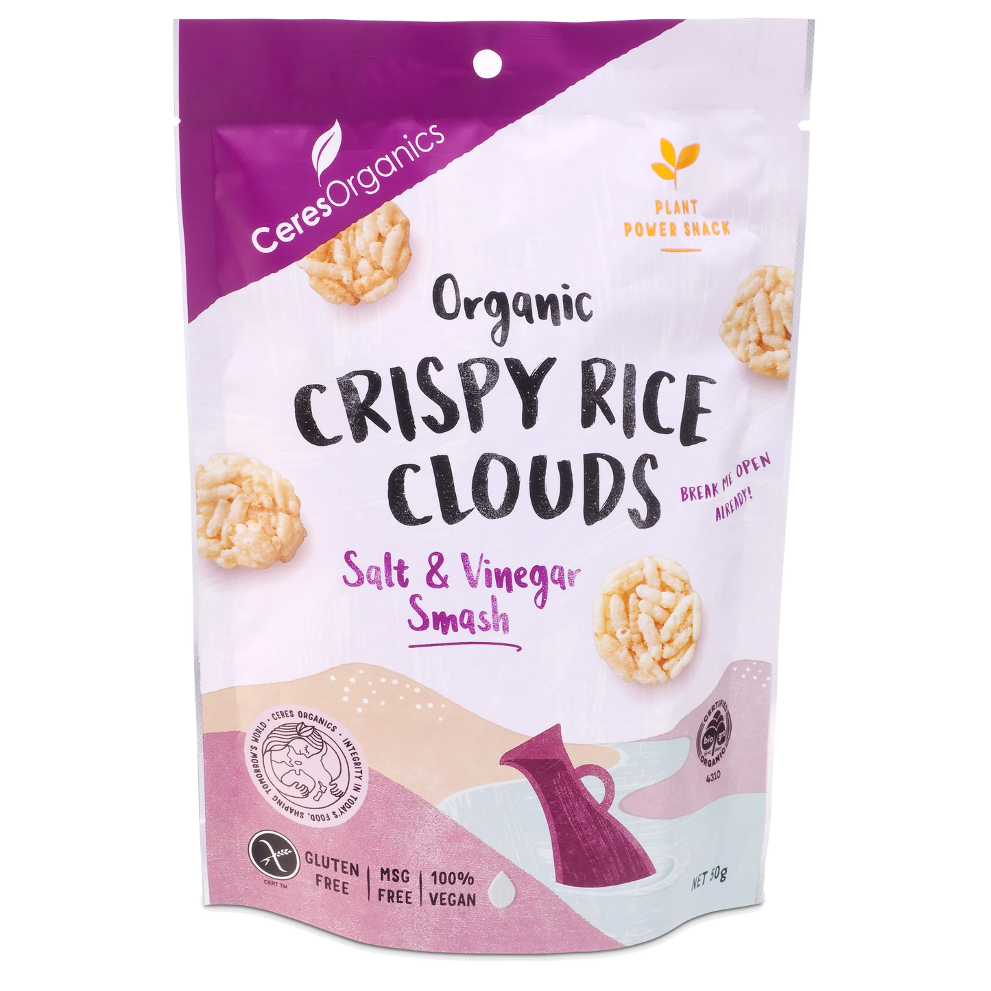 Ceres Organic Crispy Rice Clouds Salt & Vinegar 50g