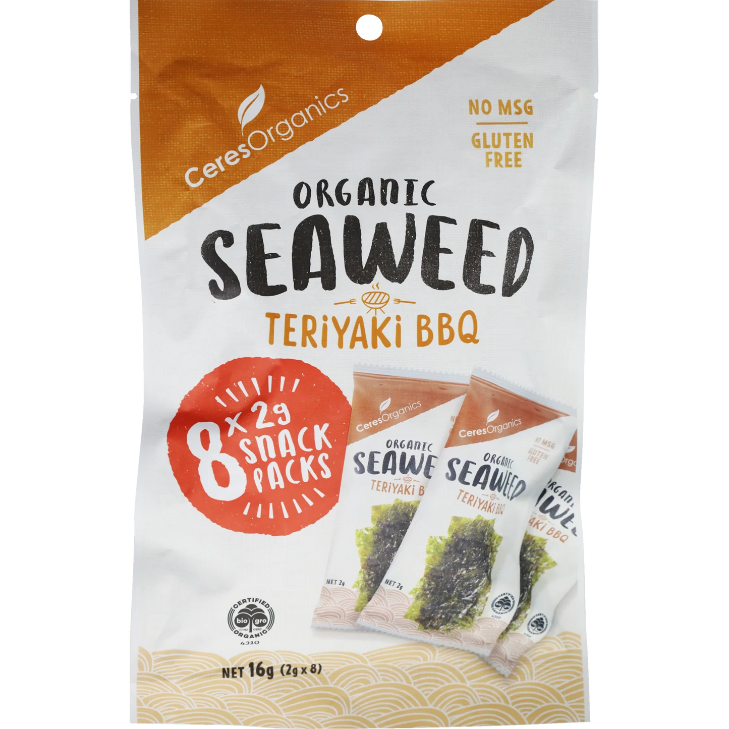 Ceres Organic Roasted Seaweed Multipack Teriyaki BBQ Snack 8 x 2g