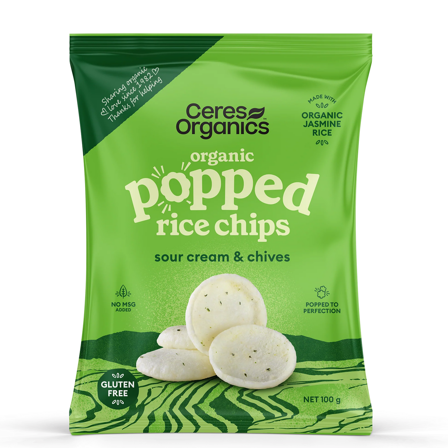 Ceres Organic Popped Rice Chips Sour Cream & Chives 100g