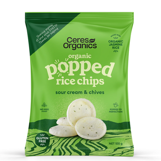 Ceres Organic Popped Rice Chips Sour Cream & Chives 100g