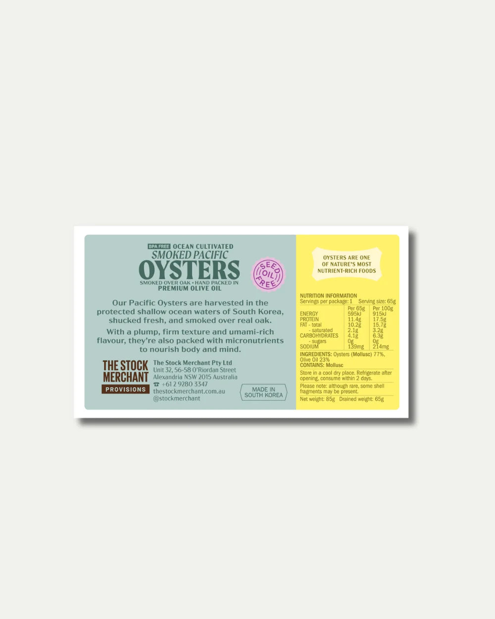 The Stock Merchant Ocean Cultivated Smoked Pacific Oysters 85g