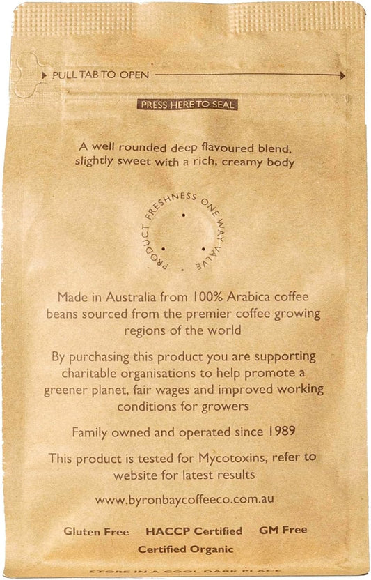 Byron Bay Coffee Co Organic Espresso Whole Bean 250g