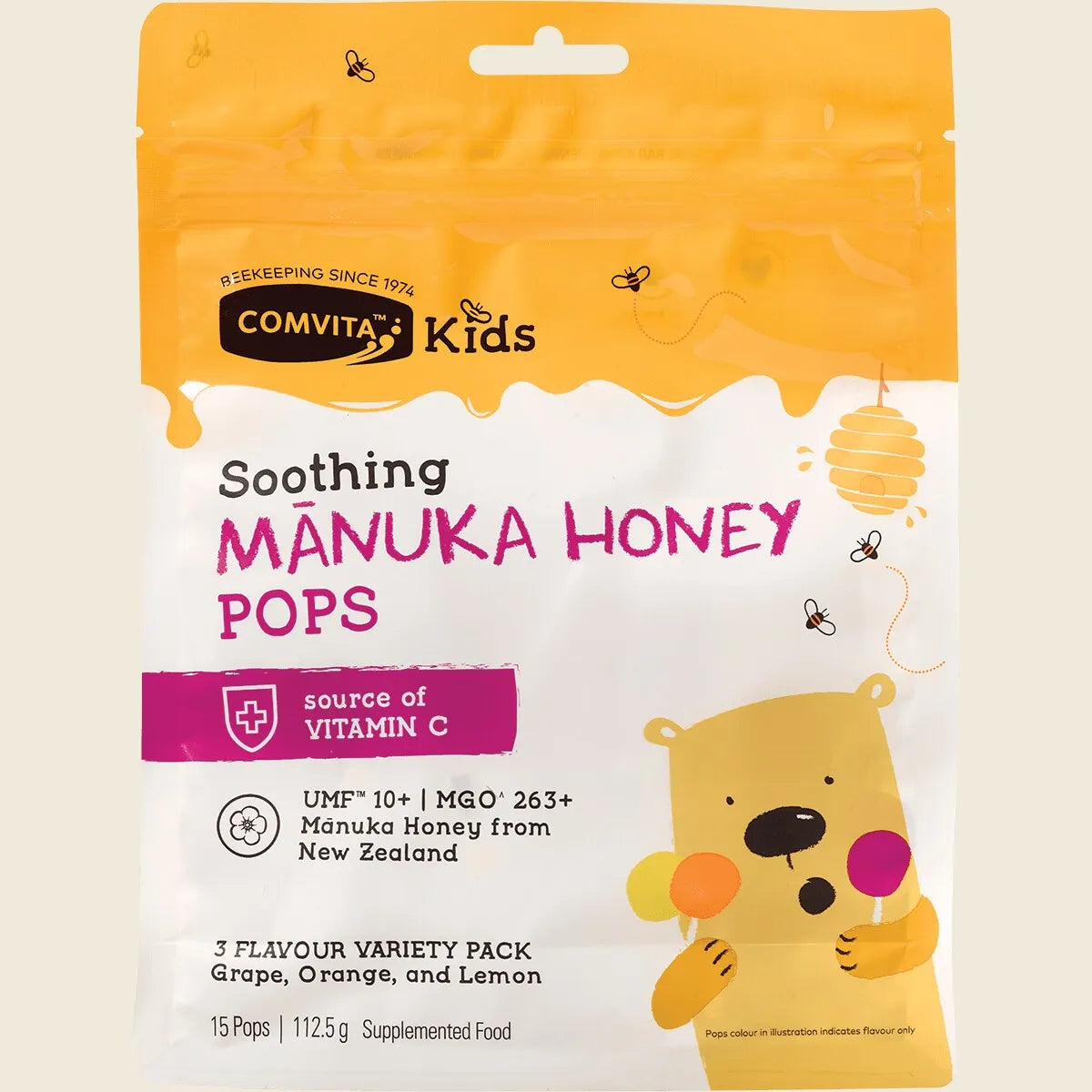Comvita Kids Soothing Manuka Honey Pops 3 Flavour Pack 15 Pops