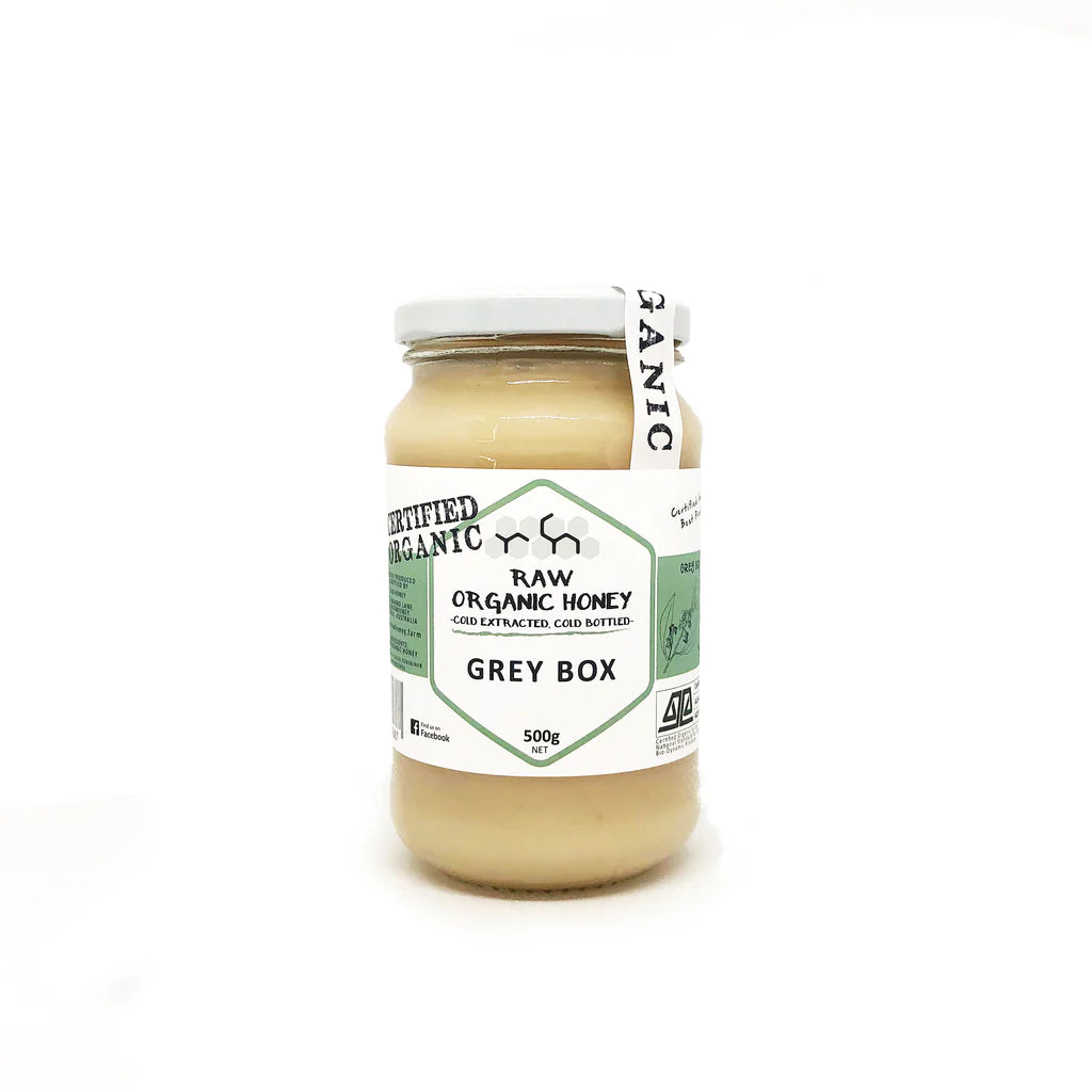 Raw Honey Certified Organic Raw Grey Box Honey 500g