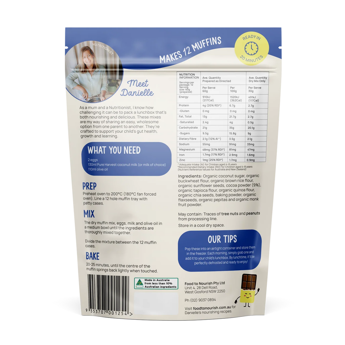 Food to Nourish Lunchbox Baking Mix Chocolate Muffin 360g