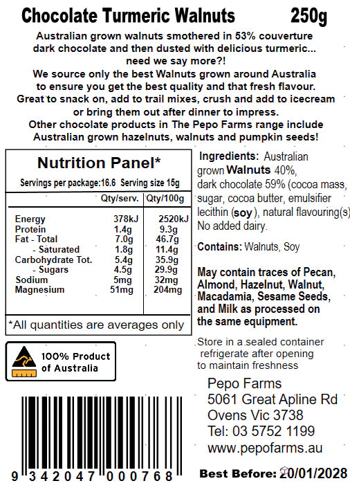 The Artisan Mill Walnuts Dark Chocolate Turmeric 100g
