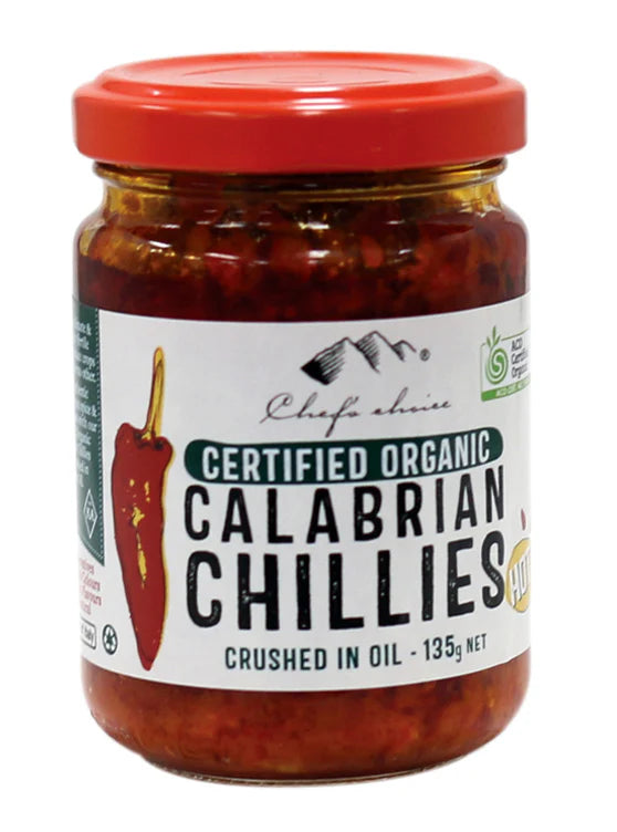 Chefs Choice Organic Calabrian Crushed Chillies in Olive Oil Hot 135g