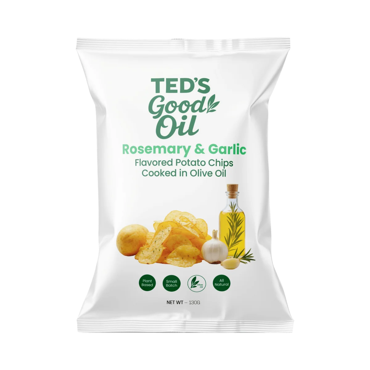 Ted's Good Oil Olive Oil Potato Chips Rosemary & Garlic 130g