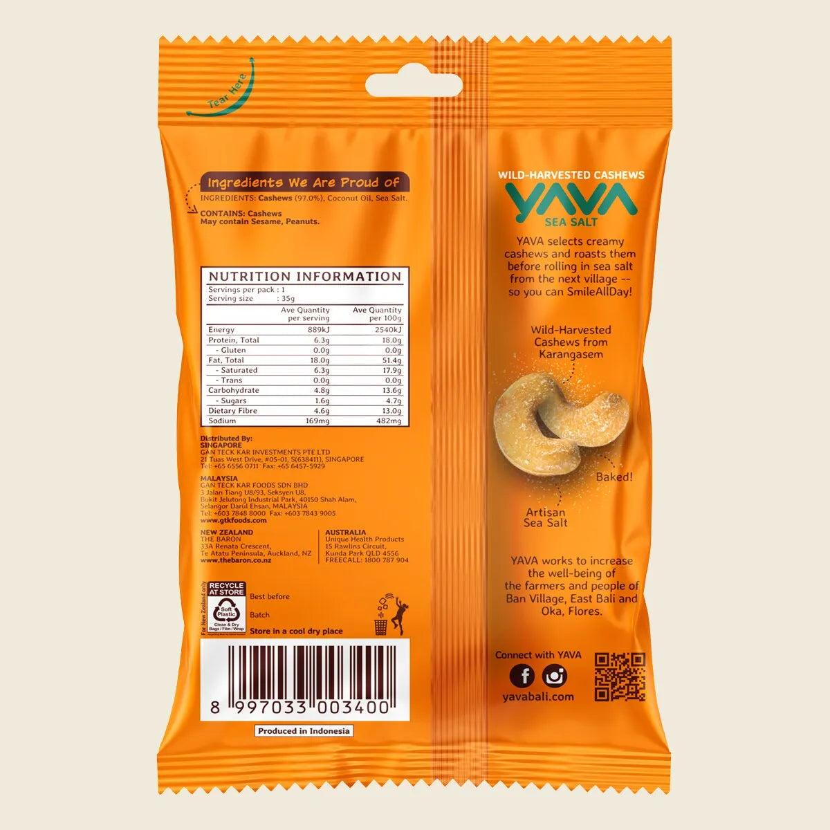 YAVA Wild-Harvested Cashews Sea Salt 35g