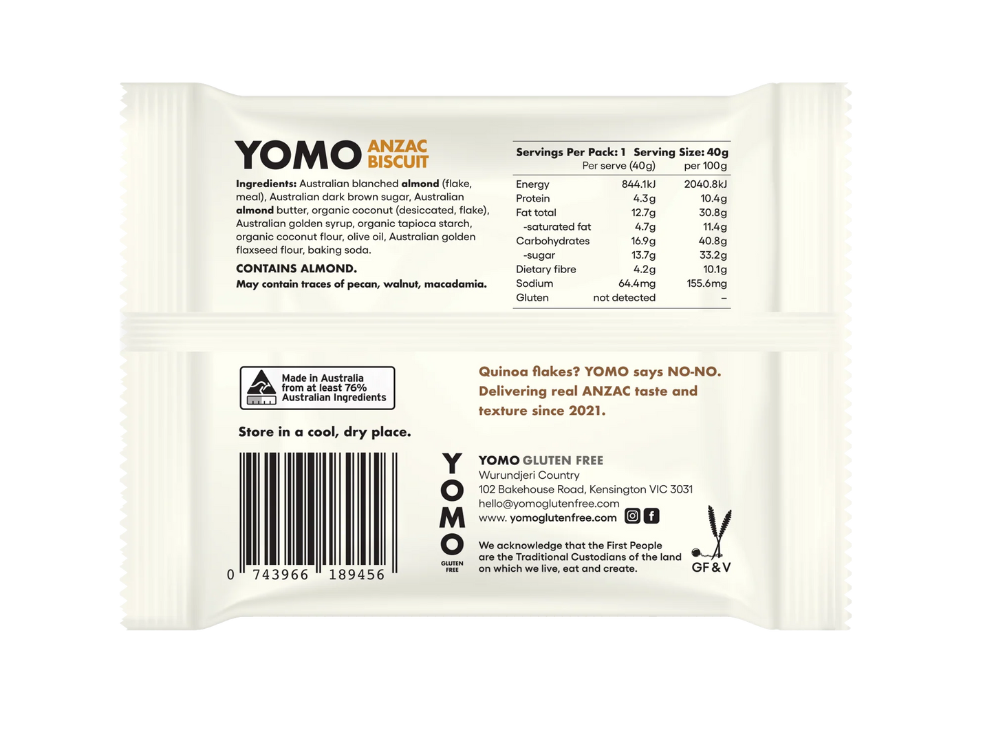 Yomo Gluten Free Anzac Biscuit 40g
