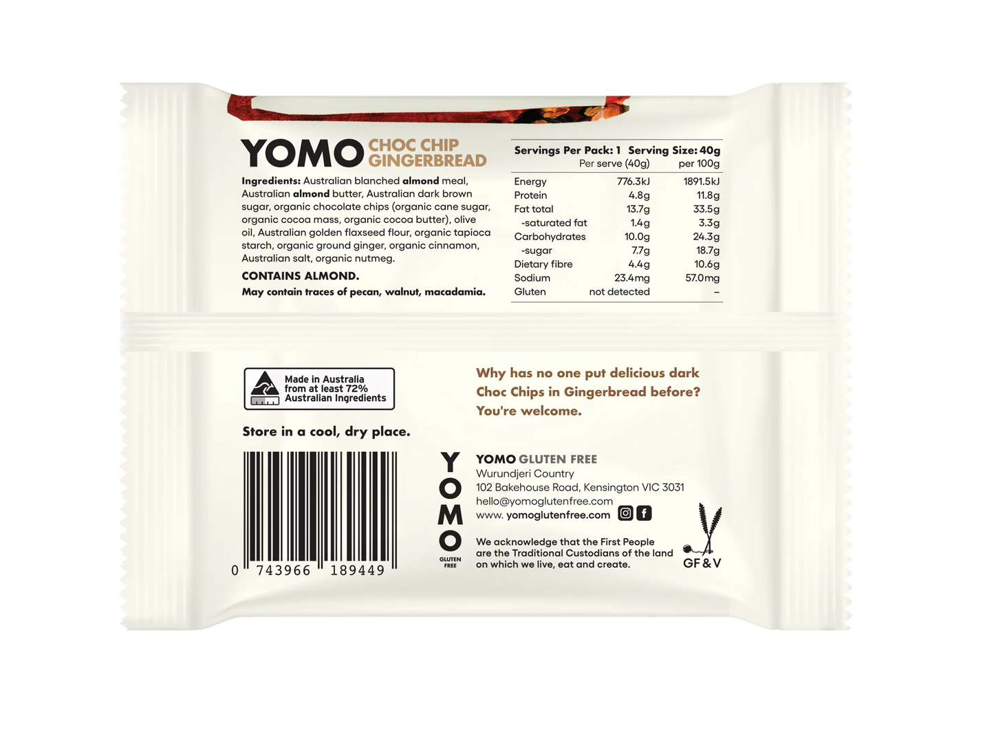 Yomo Gluten Free Choc Chip Gingerbread Cookie 40g