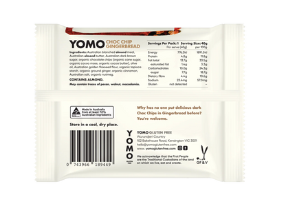 Yomo Gluten Free Choc Chip Gingerbread Cookie 40g