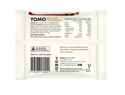 Yomo Gluten Free Choc Chip Gingerbread Cookie 40g