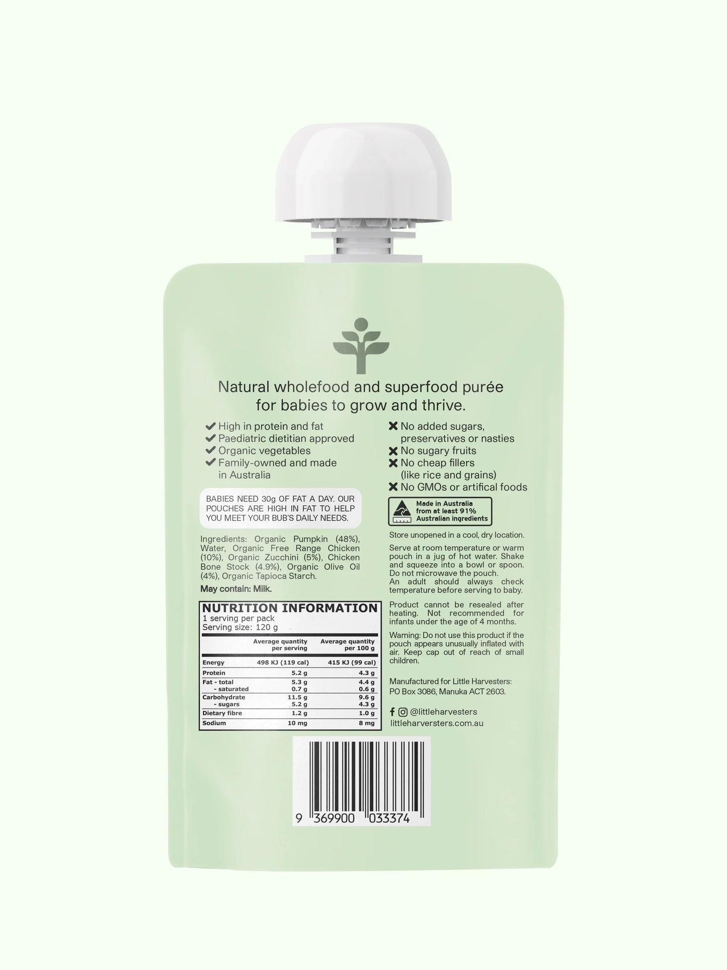 Little Harvesters Puree Pouch Free Range Chicken & Zucchini 120g