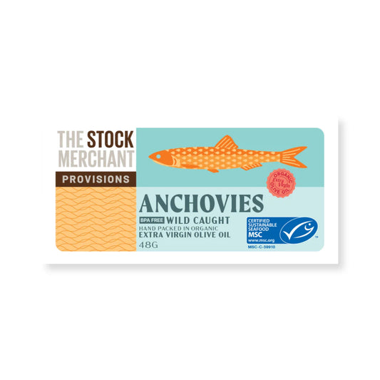 The Stock Merchant Wild Caught Anchovies in Organic Extra Virgin Olive Oil 48g