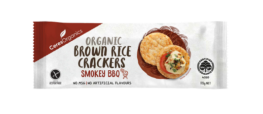 Ceres Organic Brown Rice Crackers Smokey BBQ 115g