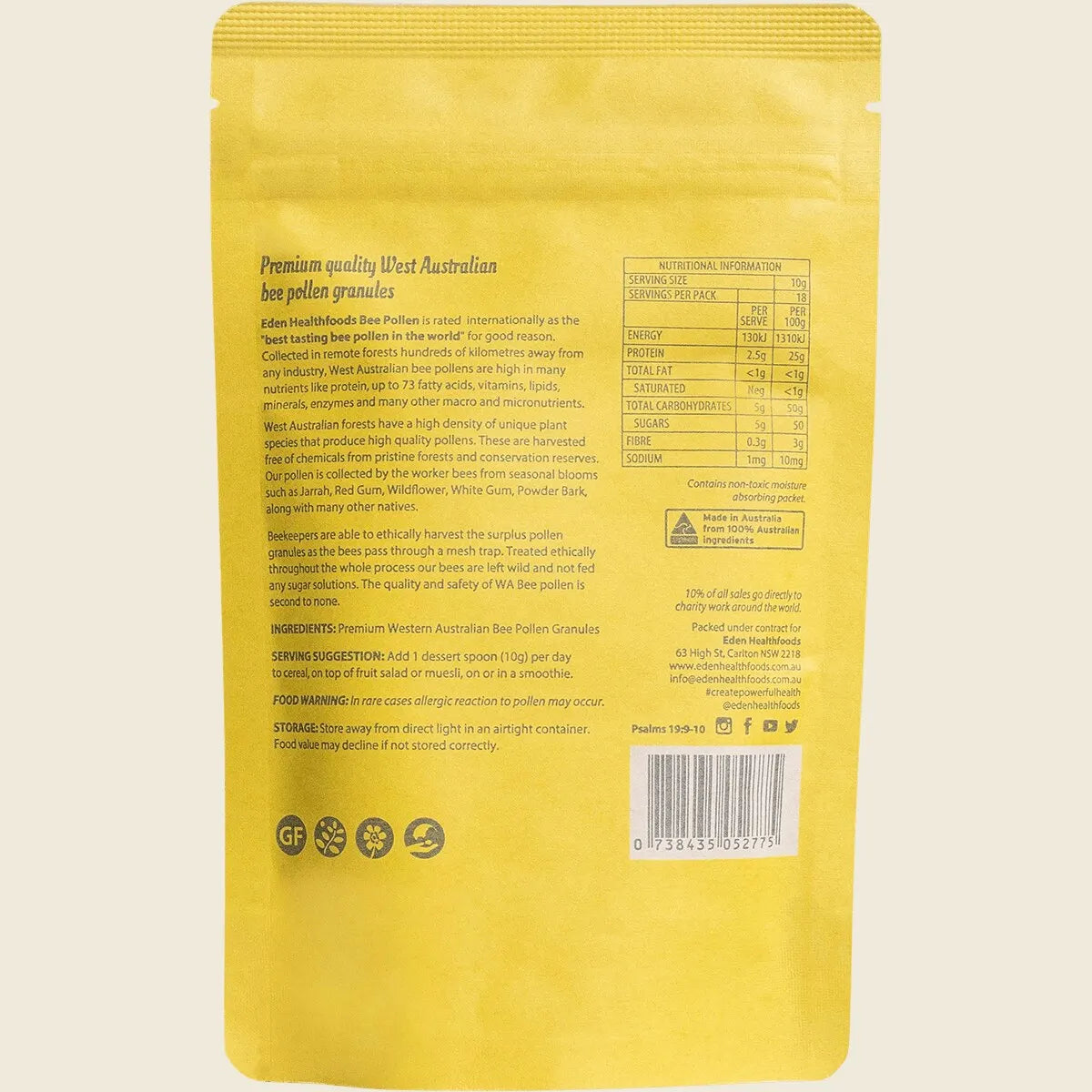 Eden Healthfoods Australian Raw Unprocessed Bee Pollen 180g