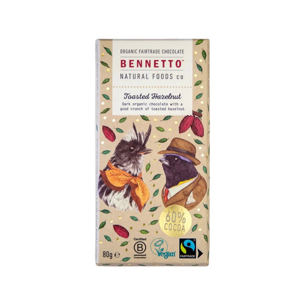 Bennetto Organic Toasted Hazelnut Dark Chocolate 80g