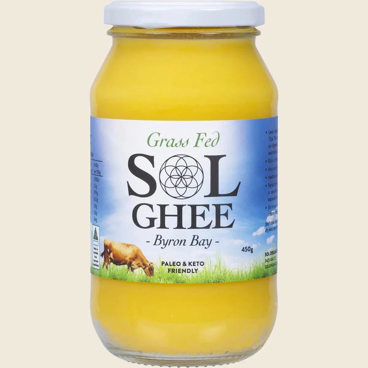 Sol Organics Grass Fed Ghee 450g
