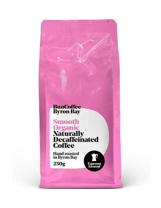 Bun Coffee Byron Bay Organic Decaffeinated Espresso Ground Coffee 250g