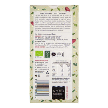 Bennetto Organic 70% Dark Chocolate 80g