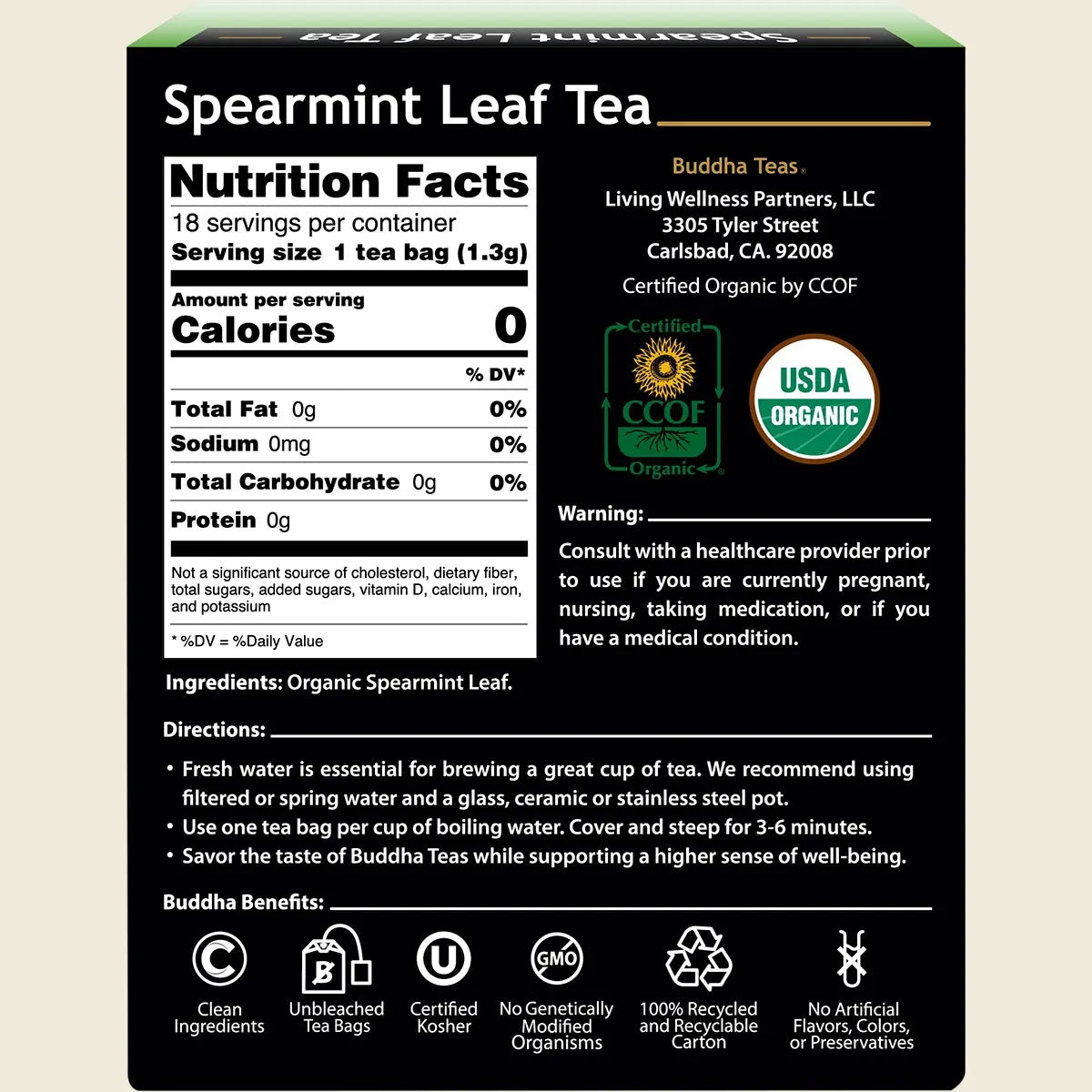Buddha Teas Organic Spearmint Leaf Tea 18 Bags
